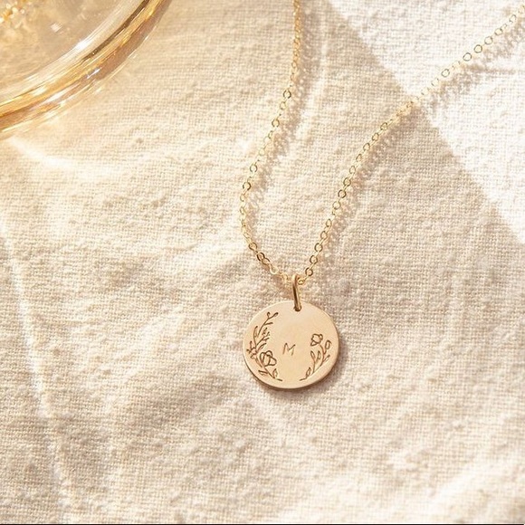 Floral Letter M Initial Dainty Silver/Gold Floral Engraved Boho/Indie Necklace - Picture 8 of 16